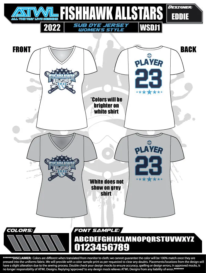 2022 Fishhawk All Stars Womens Sub dye Jerseys