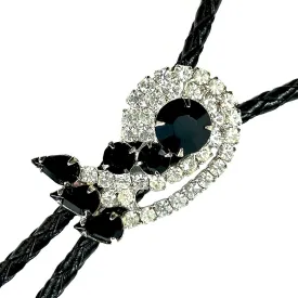 Black & White Rhinestone Western Bolo Tie