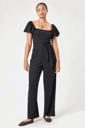 Black Tie Waist Crinkle Jumpsuit