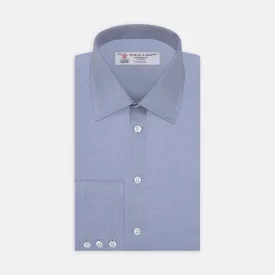 Blue Herringbone Superfine Cotton Shirt with T&A Collar and 3-Button Cuffs