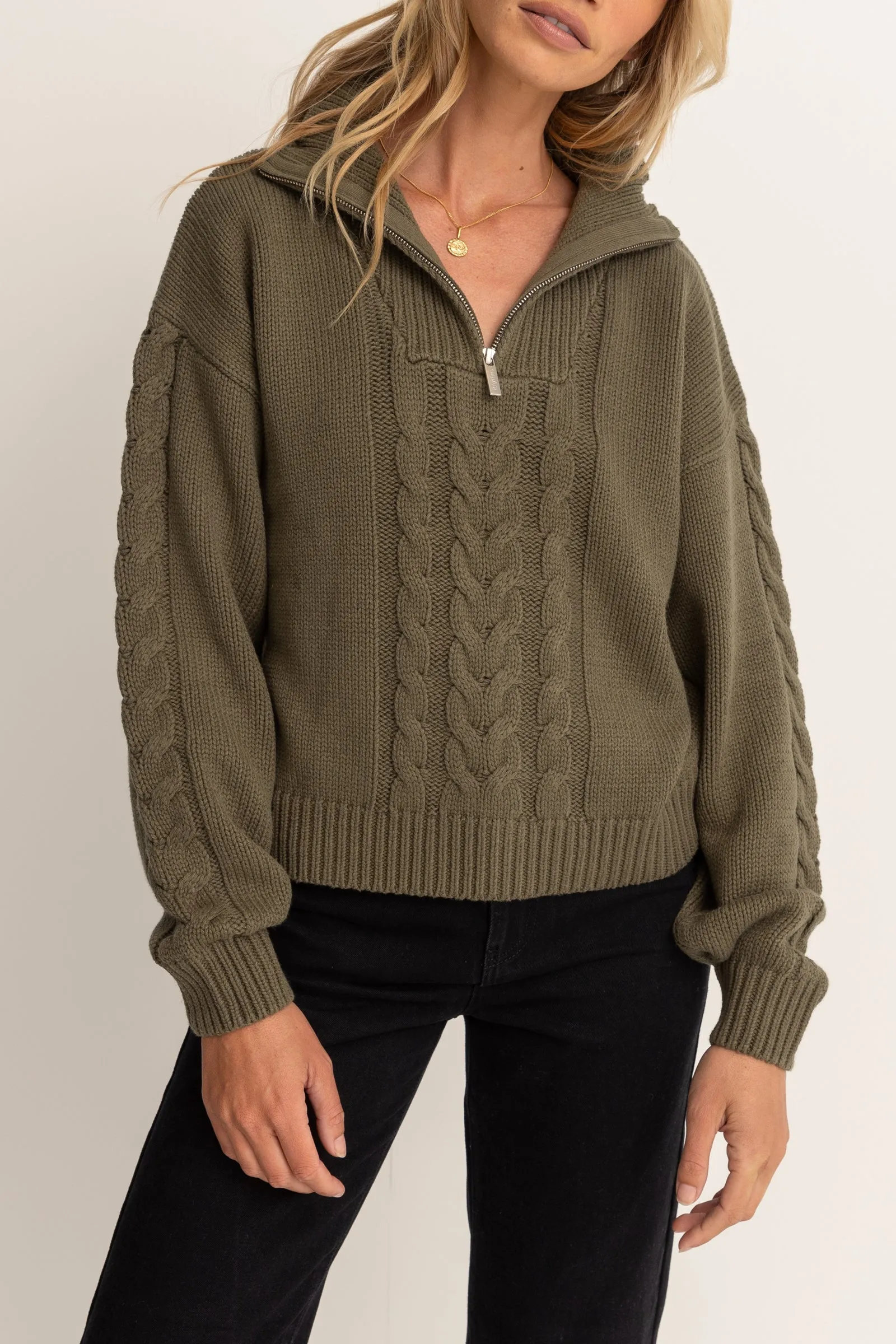 Cabelled Vintage Zip Knit Olive