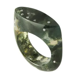 Celestial Moss Agate Signet Ring - Narrow