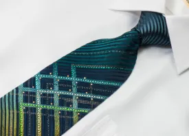 Daniel Hechter Silk Rhinestone Necktie Stripes On Turquoise With Silver Sparkles