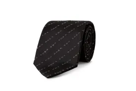 David August Exclusive Silk Woven Eff You Tie in Black with White Pinstripe