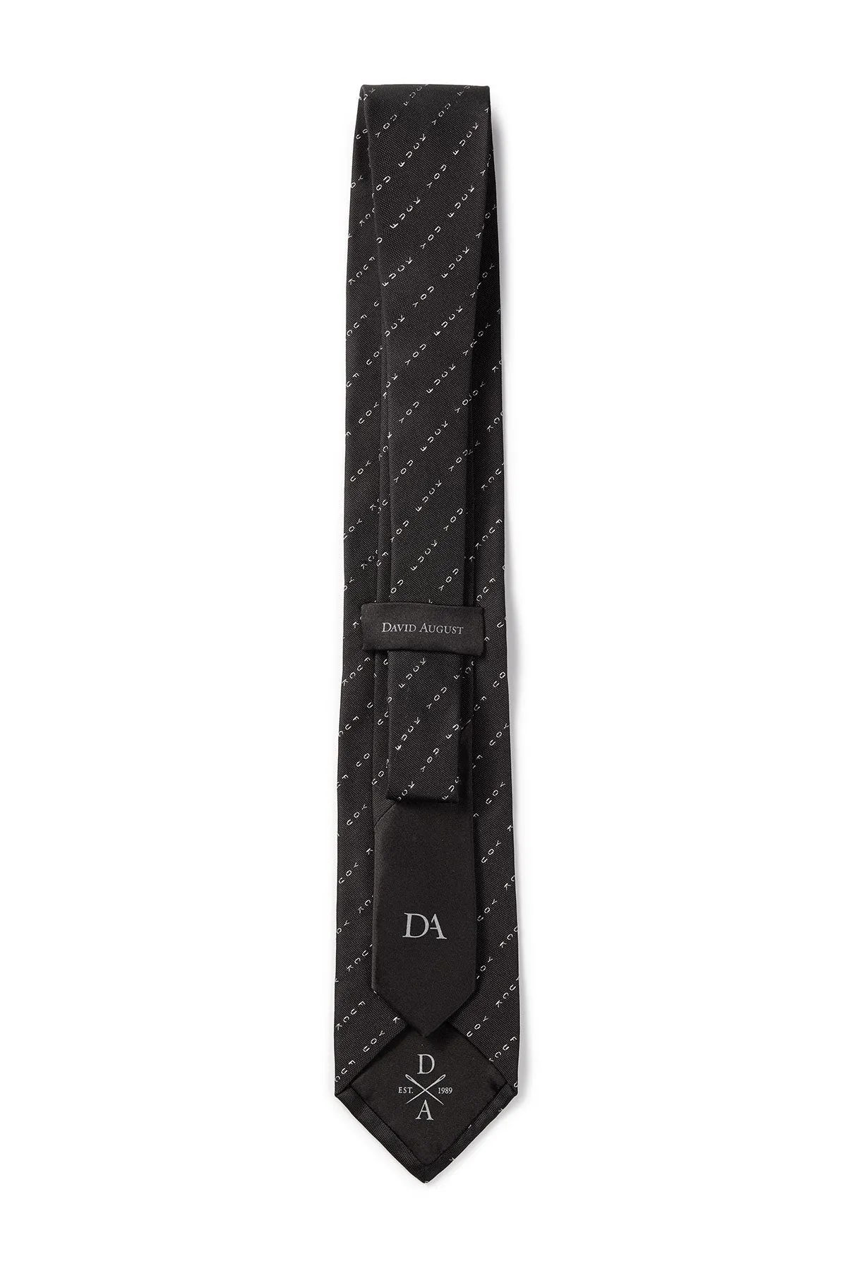 David August Exclusive Silk Woven Eff You Tie in Black with White Pinstripe