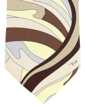 Emilio Pucci Silk Tie Signature Yellow Brown Taupe Swirl