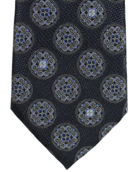 Ermenegildo Zegna Silk Tie Dark Blue Medallions - Hand Made in Italy