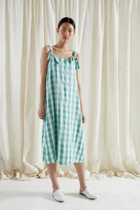 FORBIDDEN FRUIT DRESS ~ REVERSIBLE ~ APPLE [ Green & White Check Gingham Tie Pinafore ]