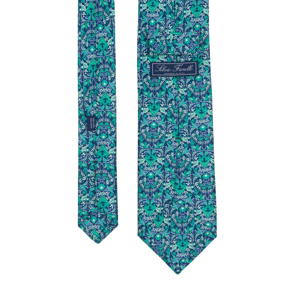 Green and Blue Medieval Garden Duchesse Silk Tie