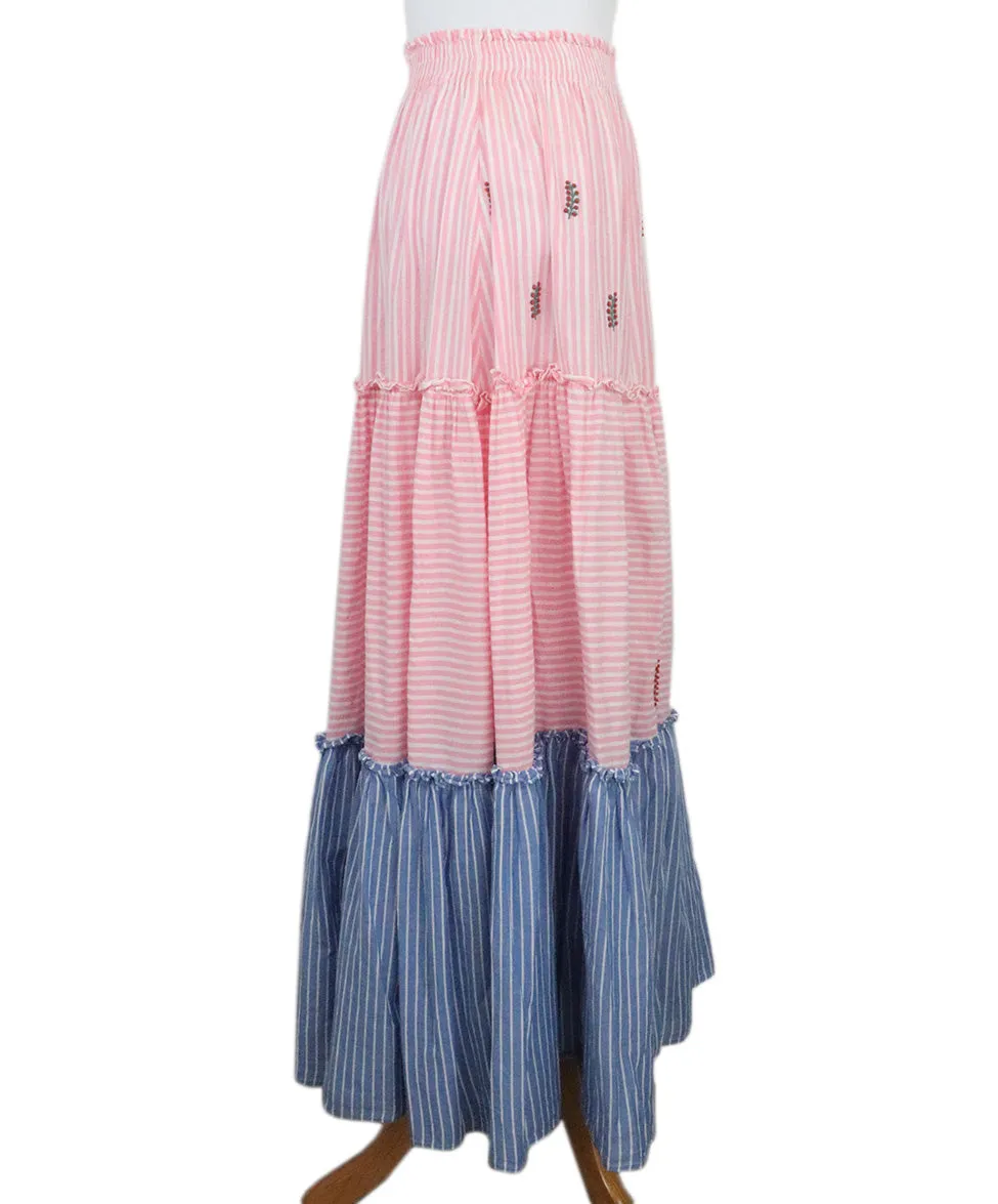 Manoush Pink & Blue Striped Long Skirt sz 4