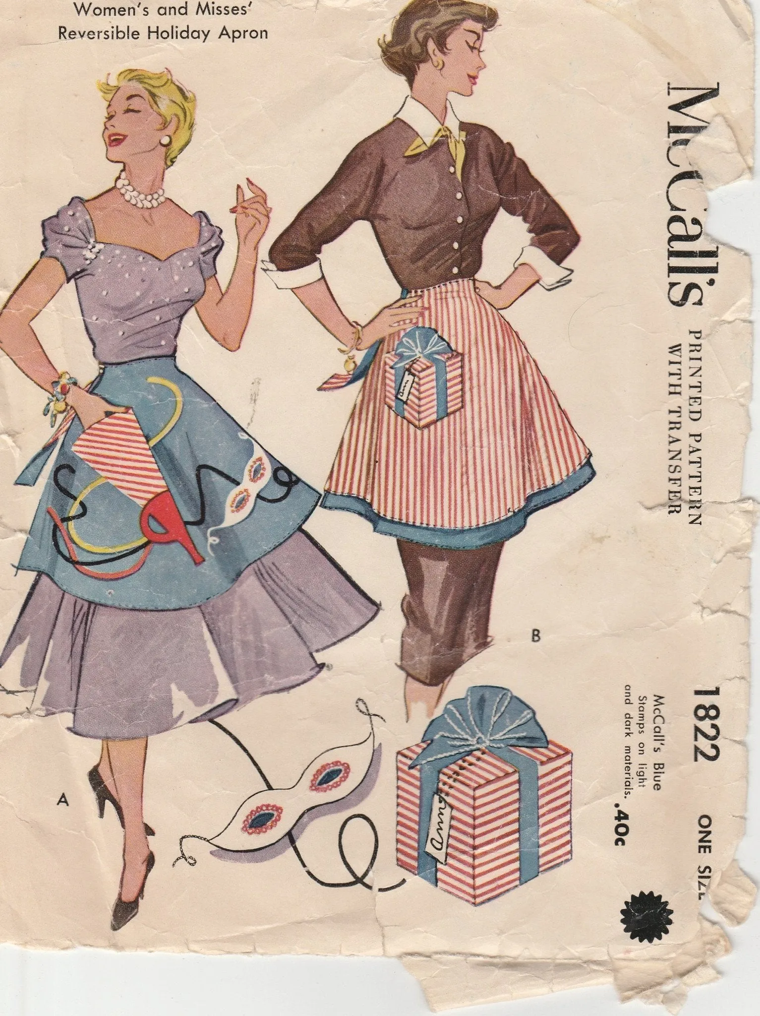 McCall's 1822 Holiday Apron Vintage Pattern 1950's Reversible