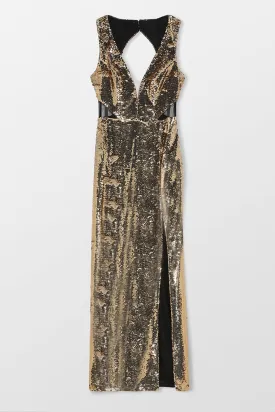 Metallic Open Back Gown