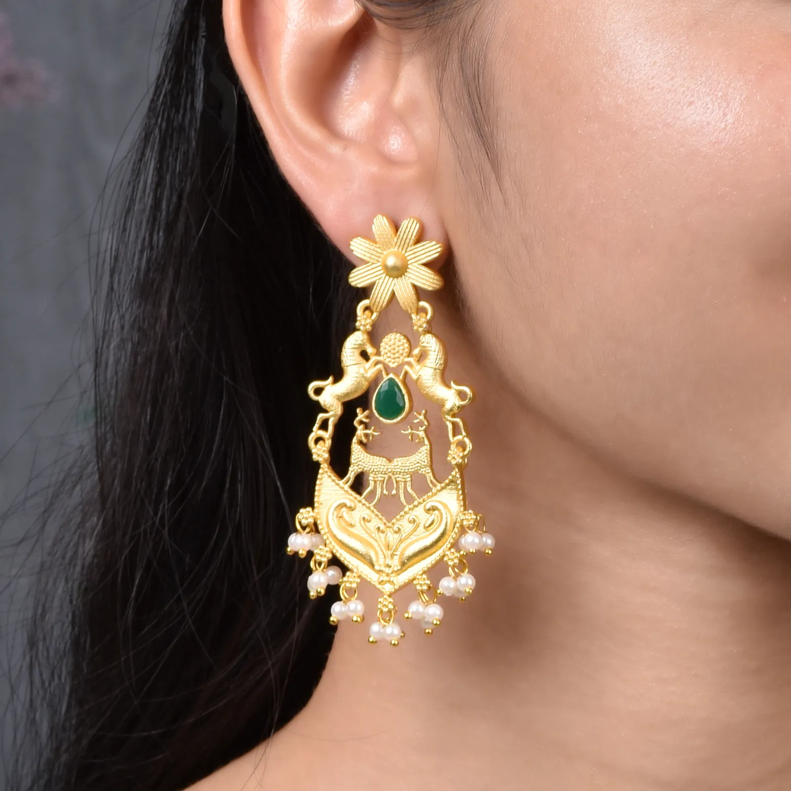 Miraya Matte Gold Dangler Earrings