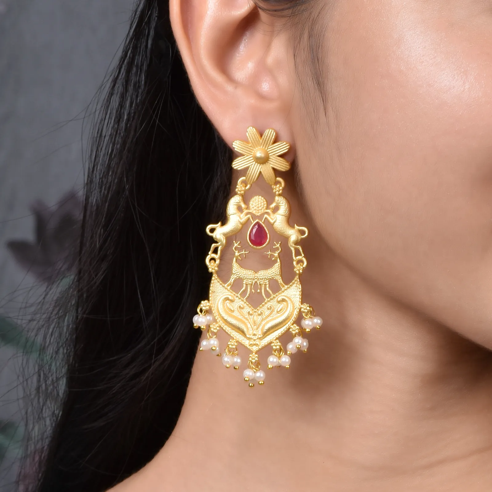 Miraya Matte Gold Dangler Earrings