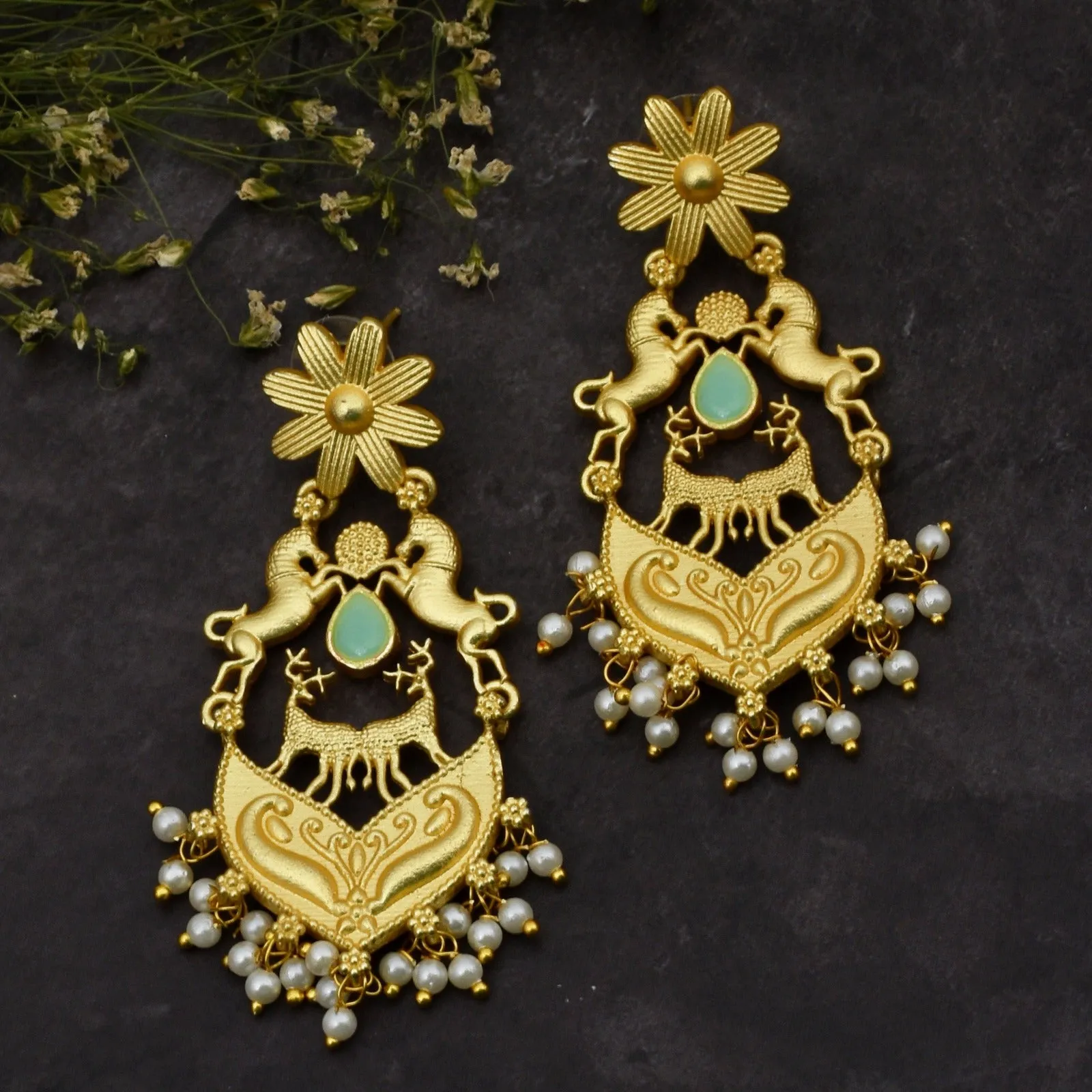 Miraya Matte Gold Dangler Earrings