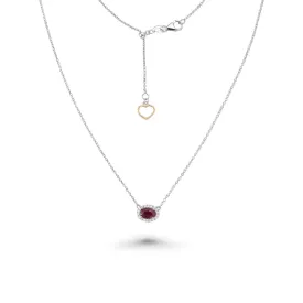 Oval Red Ruby With Diamond Halo Necklace (0.59 ct.) in 18K Gold