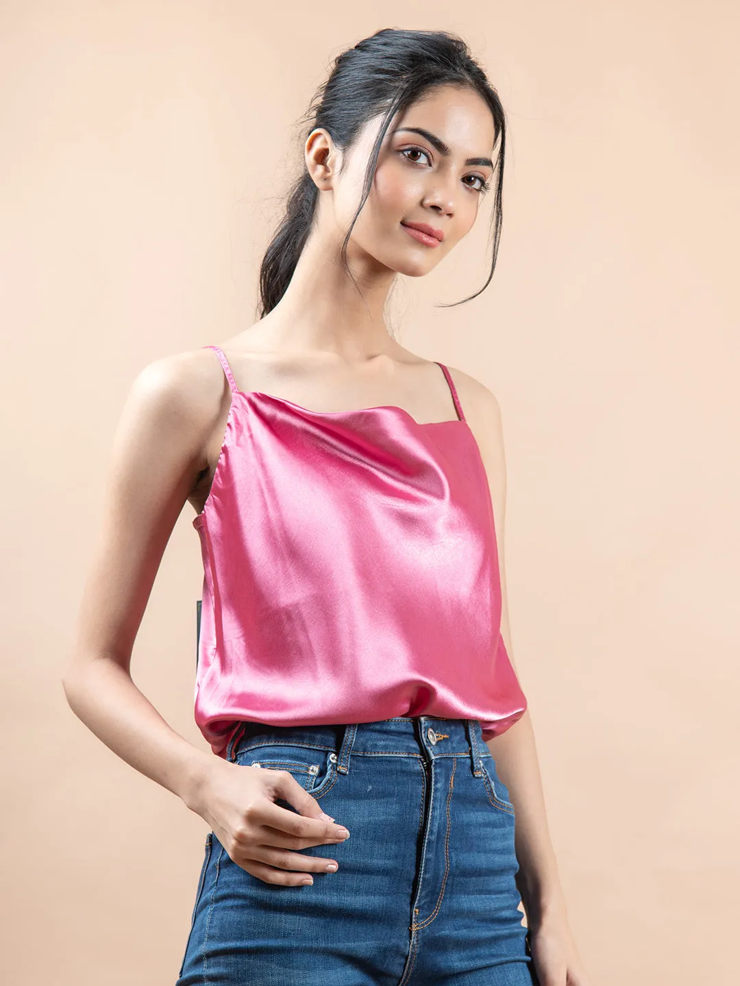 Pink it cowl neck cami top