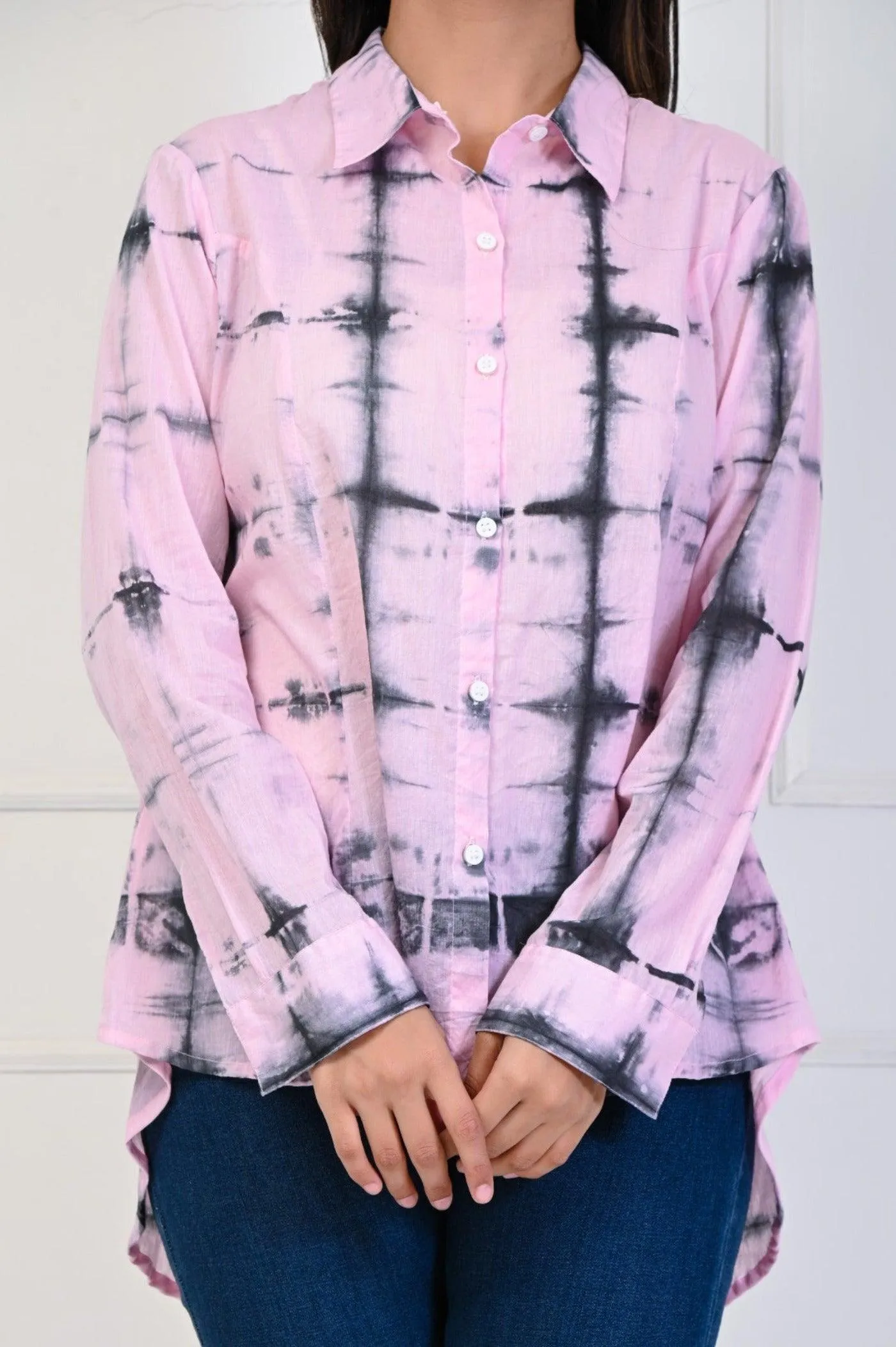 Pink Tye and Dye Shirt in Indo-Western Style