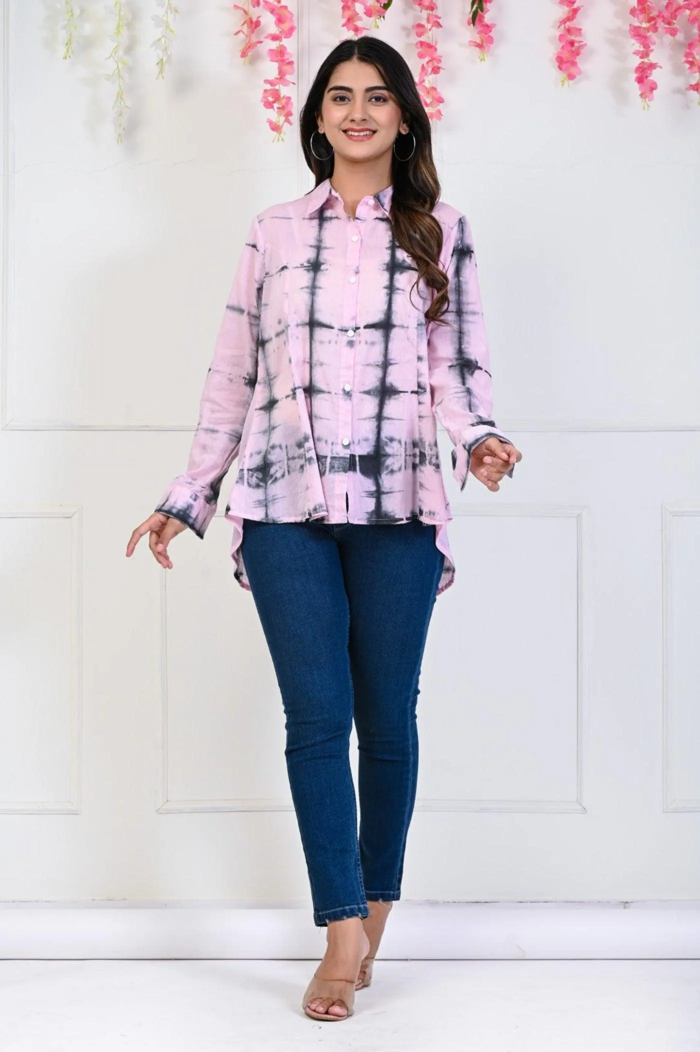 Pink Tye and Dye Shirt in Indo-Western Style