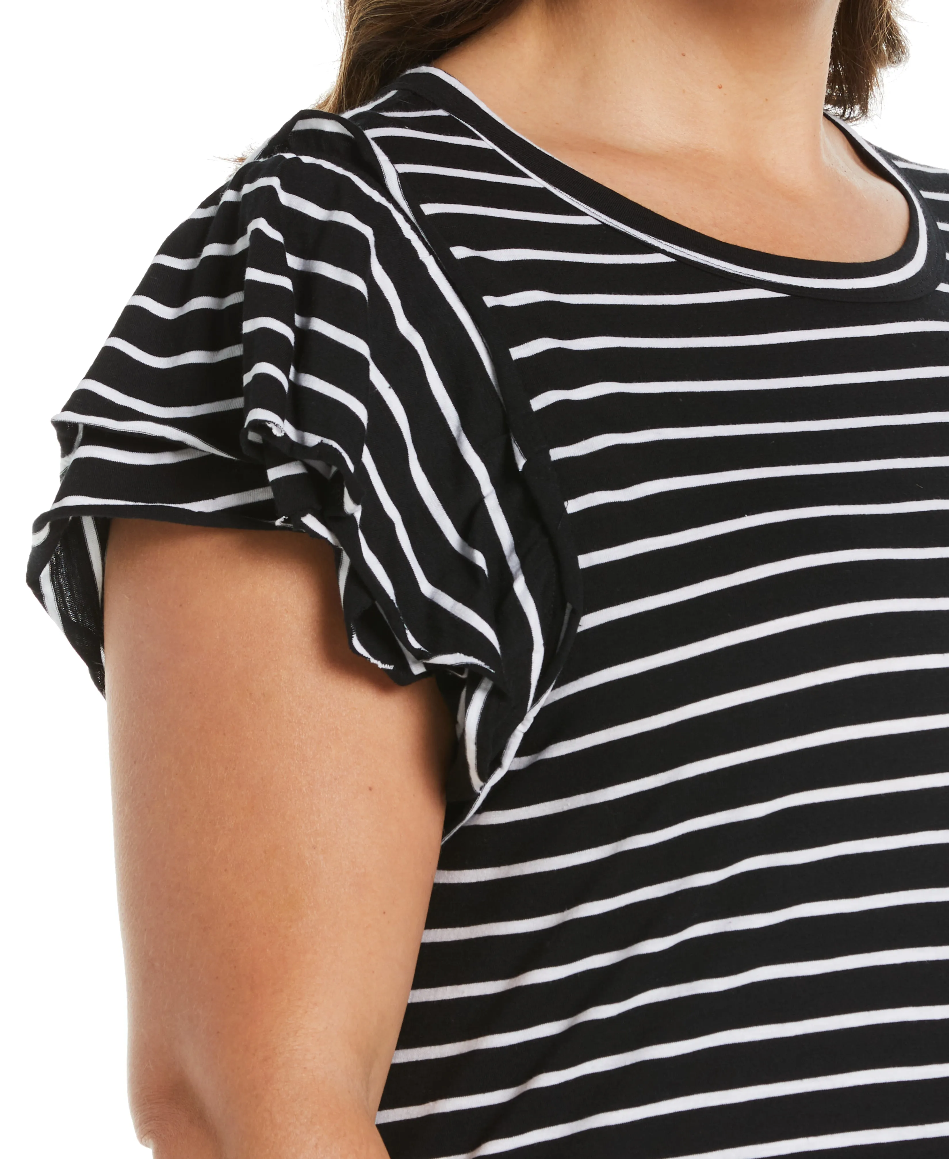 Plus Size Stripe Ruffle Sleeve Tee