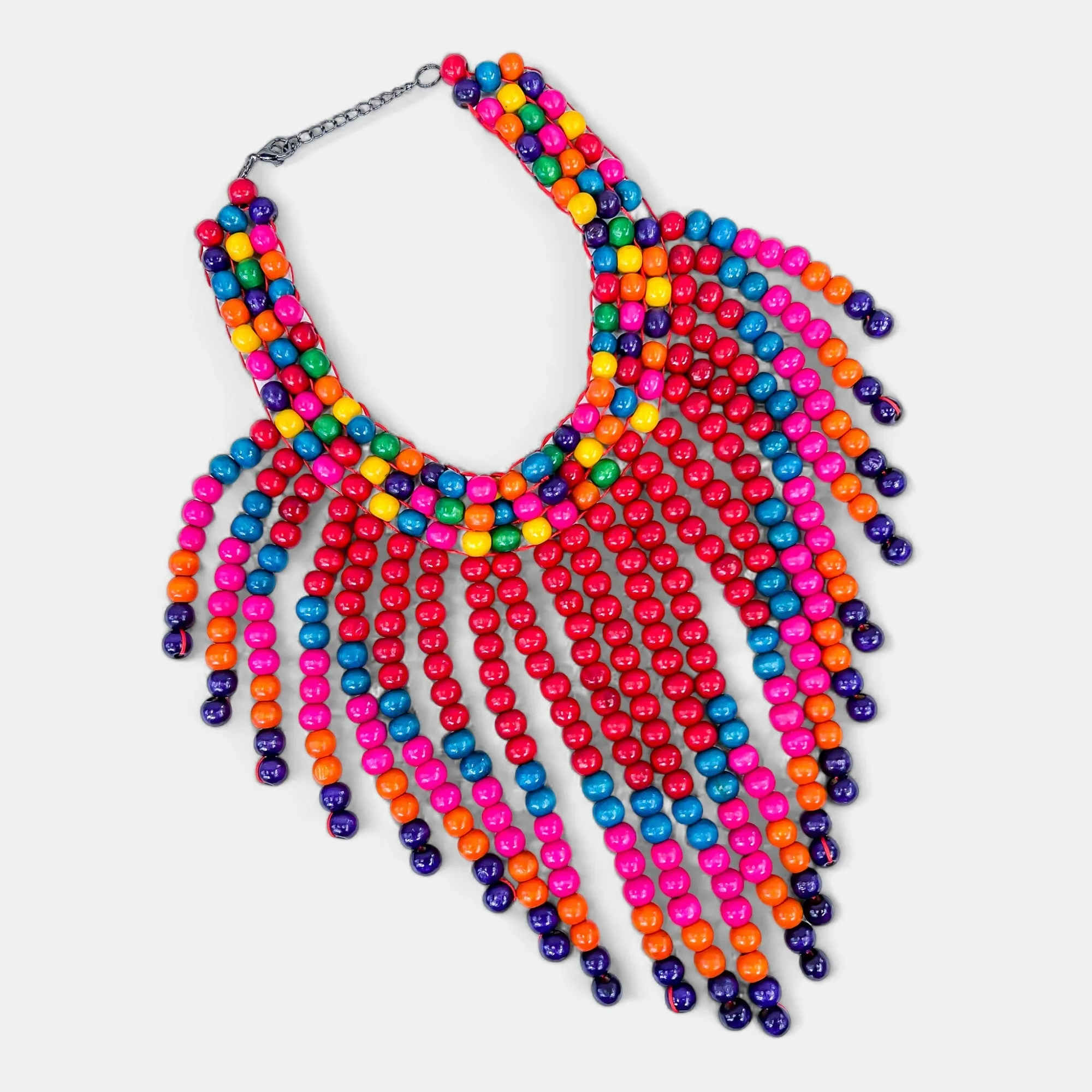 Red Multi Beaded Bib Necklace