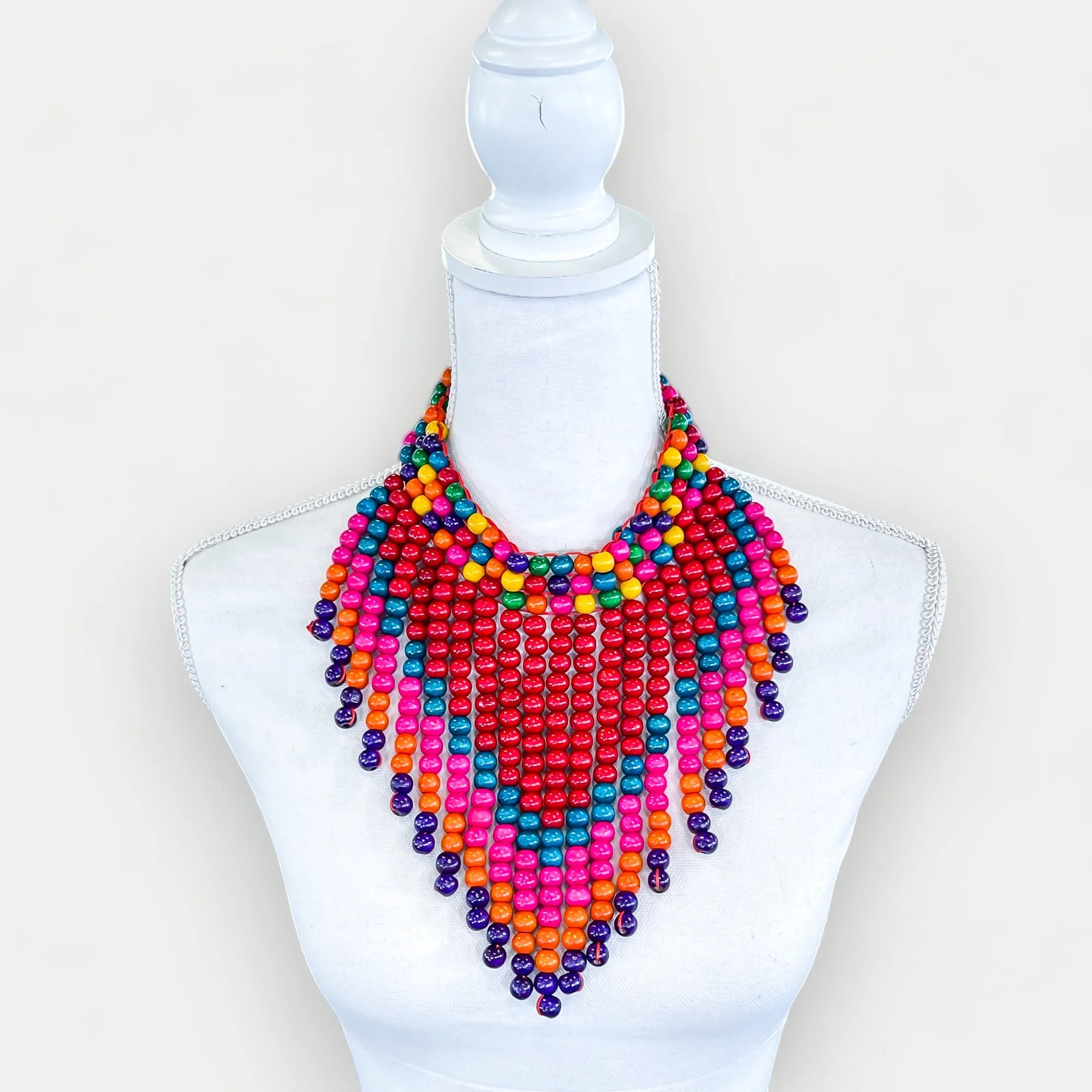 Red Multi Beaded Bib Necklace