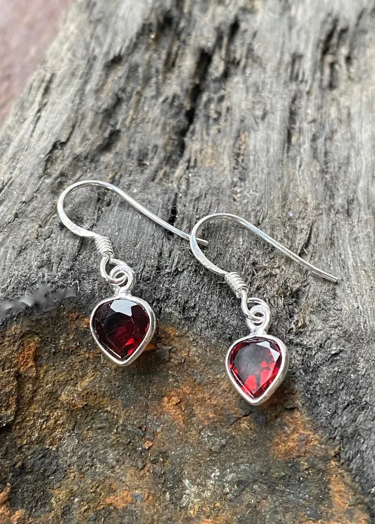 Solid Silver Garnet Mini Tear Drop Earrings