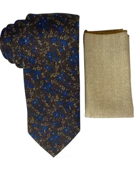 Stacy Adams Floral Tie and Handkerchief - Brown & Navy