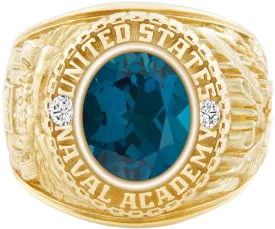 USNA Class Ring Mod™ with London Blue Topaz Centerpiece and Diamond Dividers