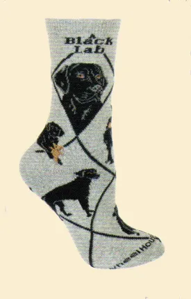 Wheel House Designs Black Lab on Grey Sock